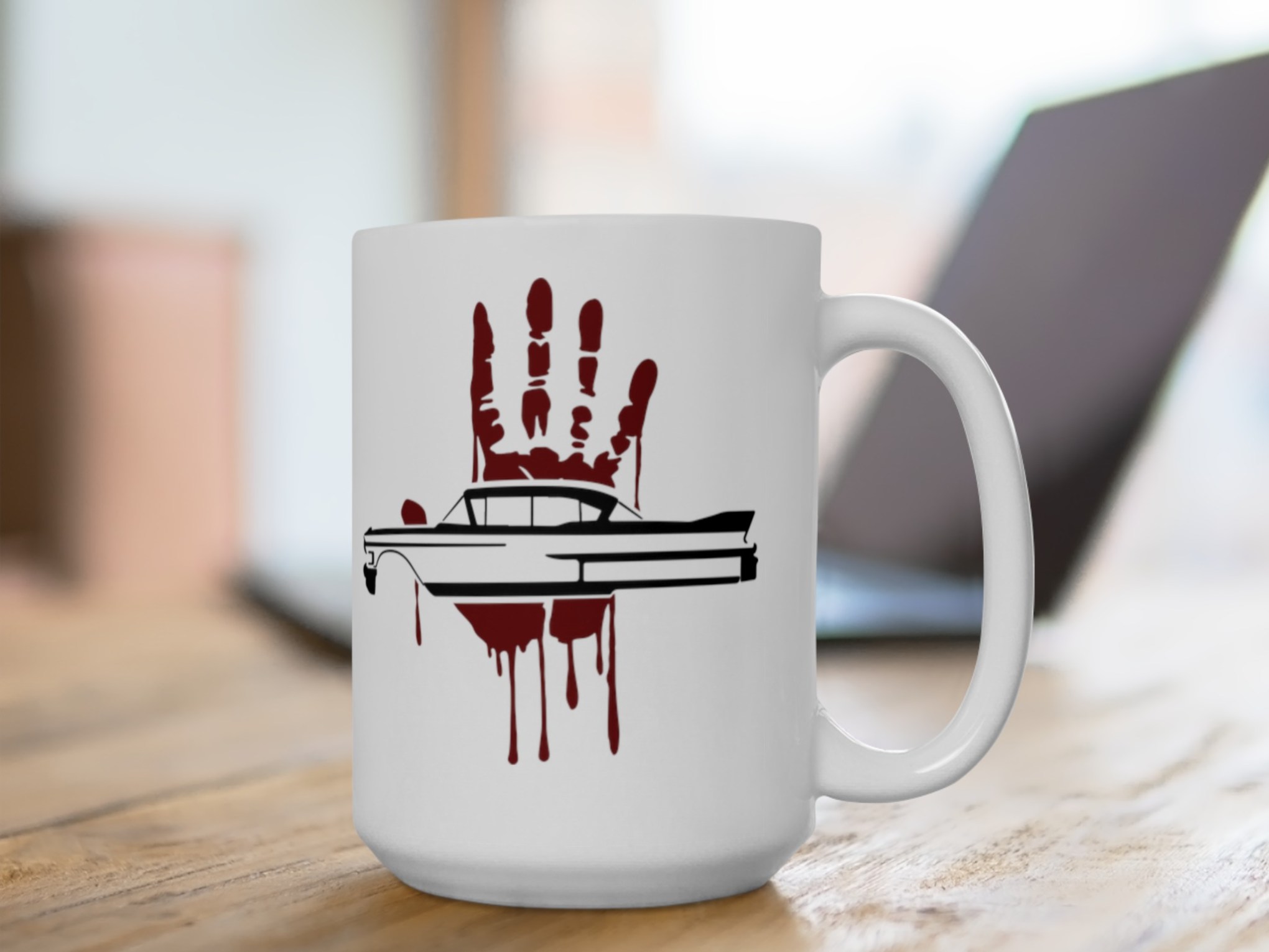 a close up of a coffee mug